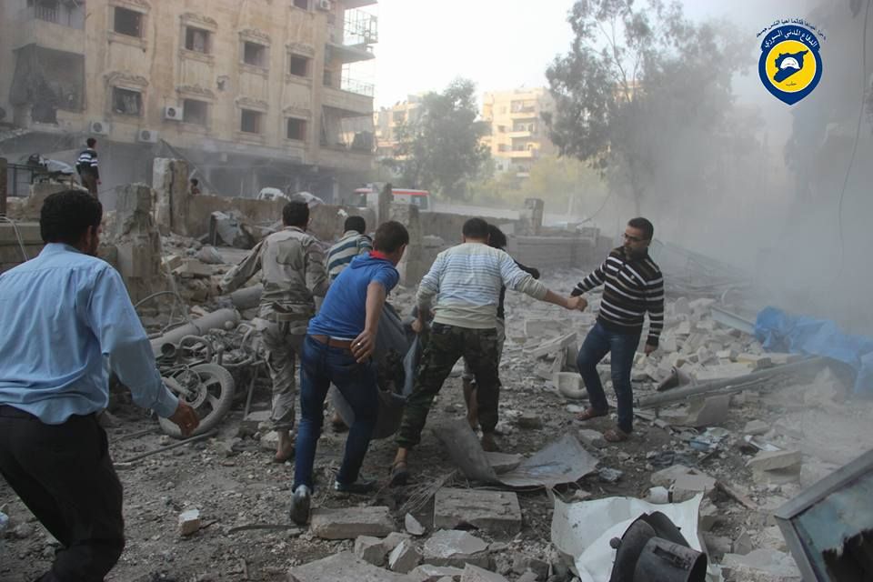 Rescuers following an alleged Russian airstrike at Salaheddin, October 30 (via White Helmets)