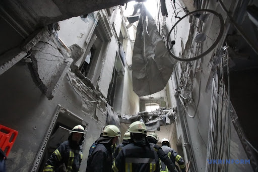 Aftermath of alleged Russian shelling of Kharkiv administration building on March 1, 2022. (Image Ukrinform