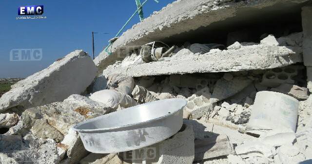 The aftermath of airstrikes on Ma'saran, 29th Jan 2018. (via Edlib Media Centre)
