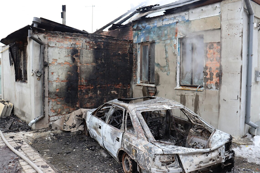 Damage caused by alleged Russian bombing of Kozacha Lopan on March 17, 2022. (Image posted by Slovoidilo)