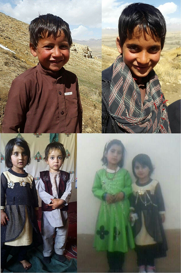 Clockwise from top left: Masih's children Mohammad Elyas (8), Mohammad Wiqad (10), Fahim (5), Samina (7) and Mohammad Fayaz (4) all died in the strike, alongside their two elder sisters, Anisa (14), and Safia (12), and their mother Amina (32). (Fahim appears in both photos in the bottom row)
