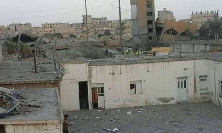 Munir Habib High School in Raqqa, damaged i na reported Coalition strike on August 23rd which may be linked to civilian casualties (Via Syrian Network for Human Rights)