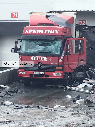 Damage to a vehicle caused by alleged Russian shelling of Korotych on April 22, 2022. (Image posted by Uniannet via Telegram)