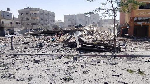 A house destroyed by an alleged Israeli airstrike May 20 2021 in Shaboura, Gaza. Image posted on Twitter by Ehabhelou.