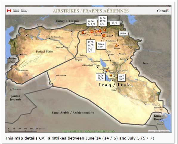 Canadian MoD map of targets struck in the previous month, issued July 5 2015