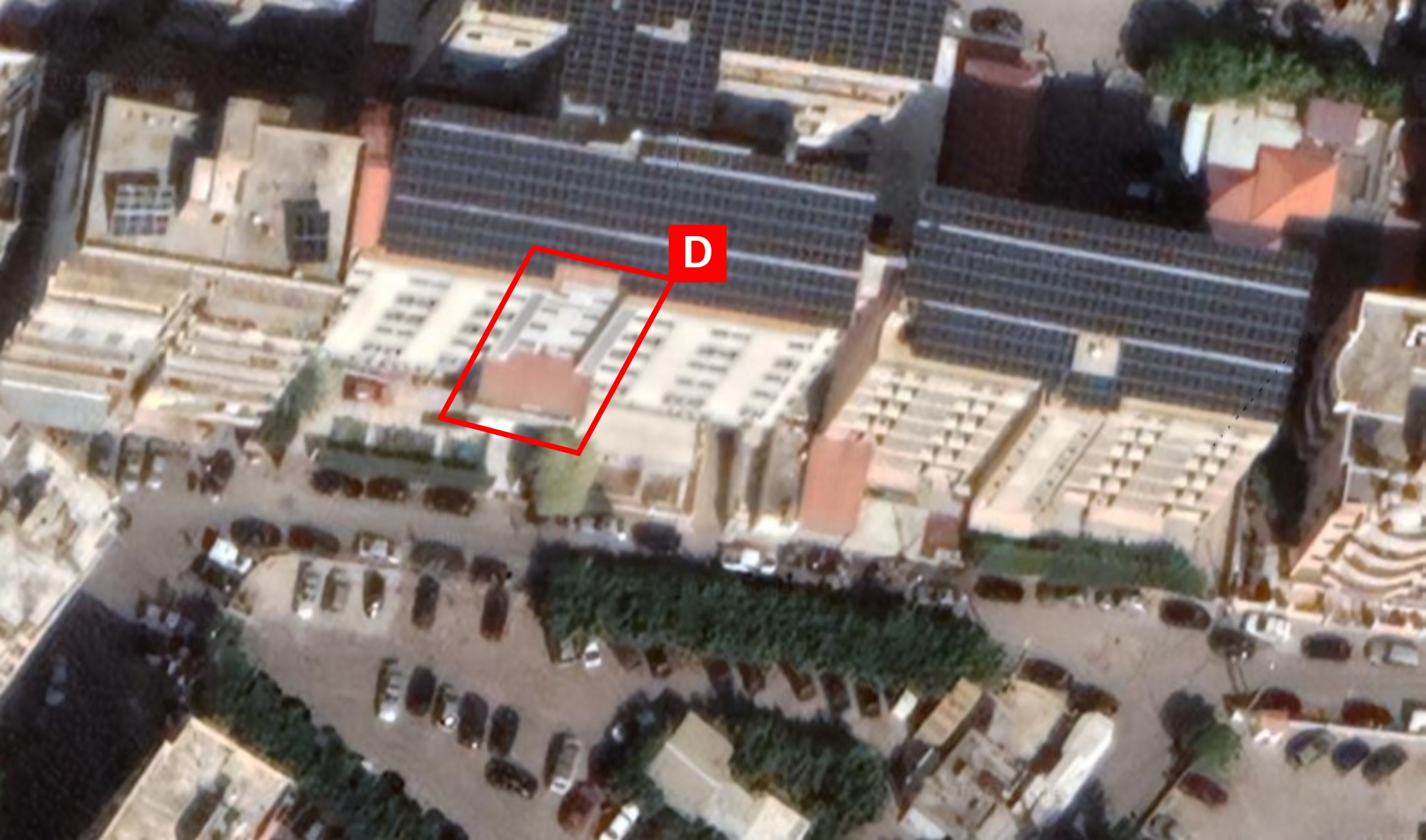 Satellite image showing Jabal Amel Hospital
