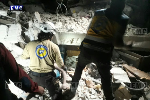 White Helmets volunteers in response to alleged Russian airstrikes on Zardana in Idlib, Syria on June 7th, 2018 (via EMC)