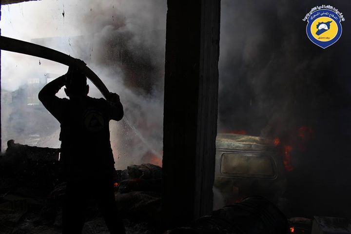 White Helmets attempt to extinguish fire following alleged Russian airstrike on Deir Al A'ssafeer, November 28th (via White Helmets)