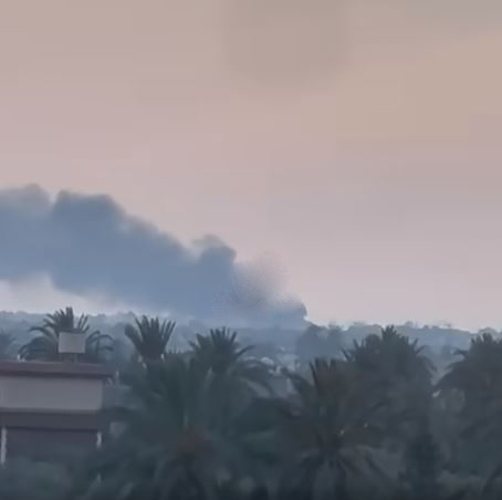 Smoke from alleged GNU airstrikes on Al Maya port on May 28, 2023. (Image posted by @libyapress2010)