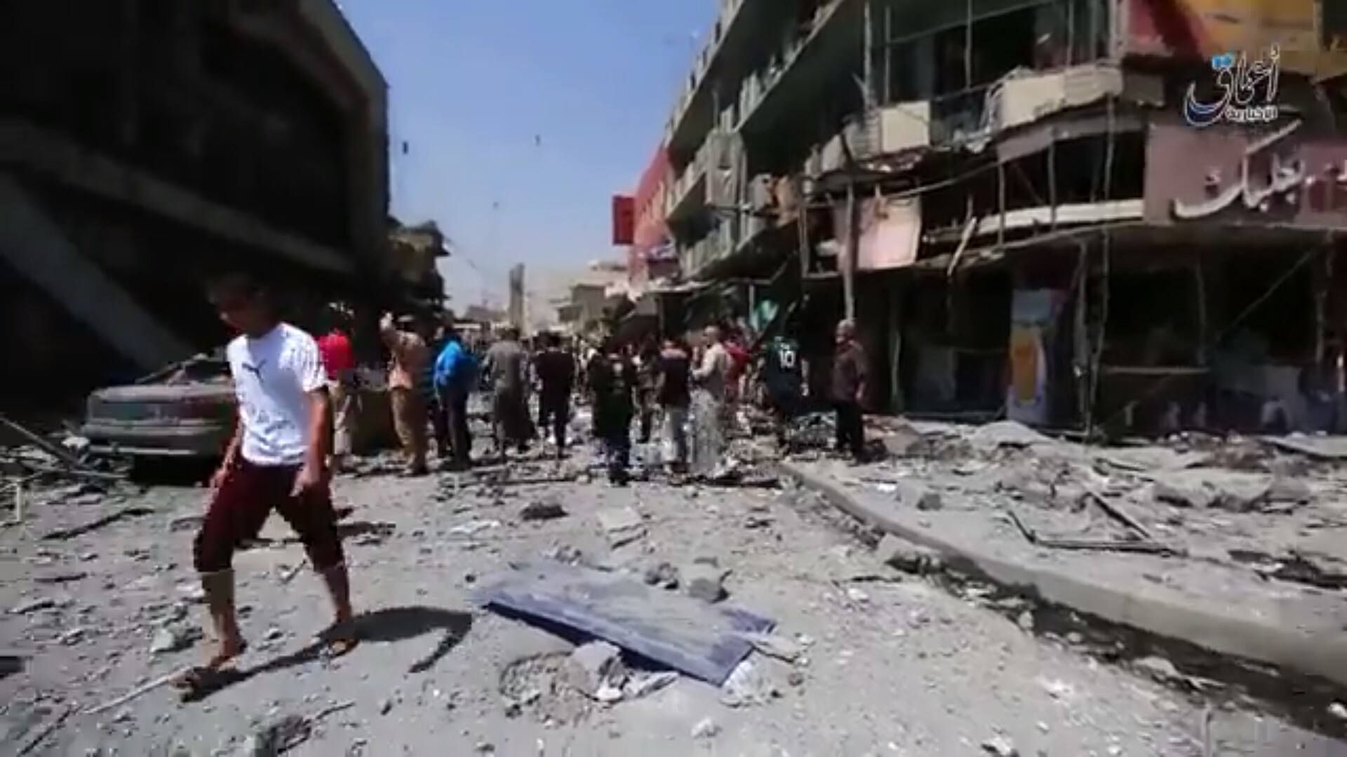 Scene of destruction in Mosul after a reported Coalition strike rageting an ISIL-occupied office building severely damaged surrounding areas (NRN via Al A'Amaq)