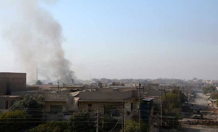 Smoke bellows from civilian homes following an alleged Coalition airstrike on Al Arabi, January 14th. Sources said that the warplanes had struck the "wrong target" (via Network Baghdad.)