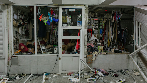 Damage caused by the attack on the Kharkiv Regional State Administration on March 1, 2022. (Image posted by Suspilne Kharkiv via Telegram)