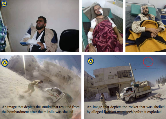 an image that depicts the injured members from the civil defense after they were targeted by alleged Russian warplanes. (via SN4HR)