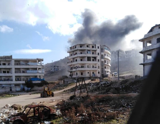Up to eight were wounded by an alleged Russian or Syrian regime airstrike on the outskirts of Ariha, Idlib on January 23rd 2020 (Image via @anasanas84 / Twitter)