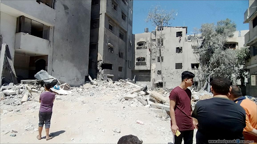 Home in Al Shati camp destroyed by Israeli strikes on May 15th, 2021. (Image posted by Alaraby News)