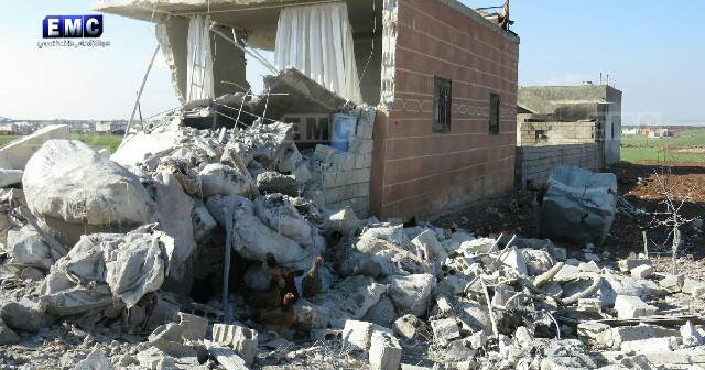 The aftermath of airstrikes on Ma'saran, 29th Jan 2018. (via Edlib Media Centre)