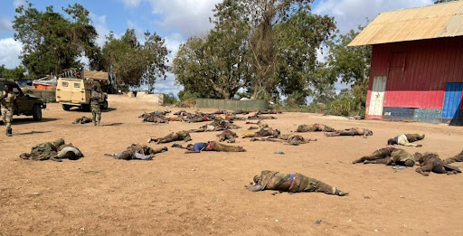 Victims of the fighting between Al-Shabaab and government forces, as well as unknown airstrikes on Bariire on April 4, 2021. (Image posted by Horseed Media)