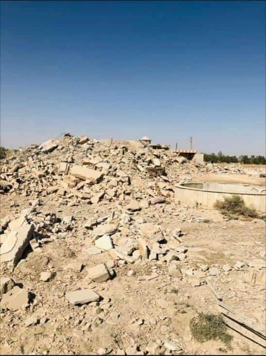 The after image of a home that allegedly belonged to militias of the "Sayyid Al-Shuhada" as their headquarters and was destroyed by US airstrikes on the Syrian-Iraqi border. (Image posted by @YusufAd76532779)