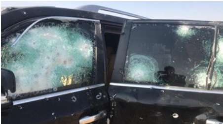 The abandoned car in which Herwin Khalaf and two other civilians were reportedly killed by Turkey-bcaked mercenaries, oct 12th (via @TurkeyUntold)