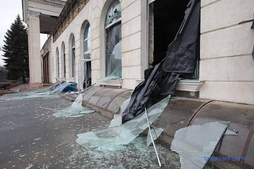 Aftermath of alleged Russian shelling of Kharkiv administration building on March 1, 2022. (Image Ukrinform