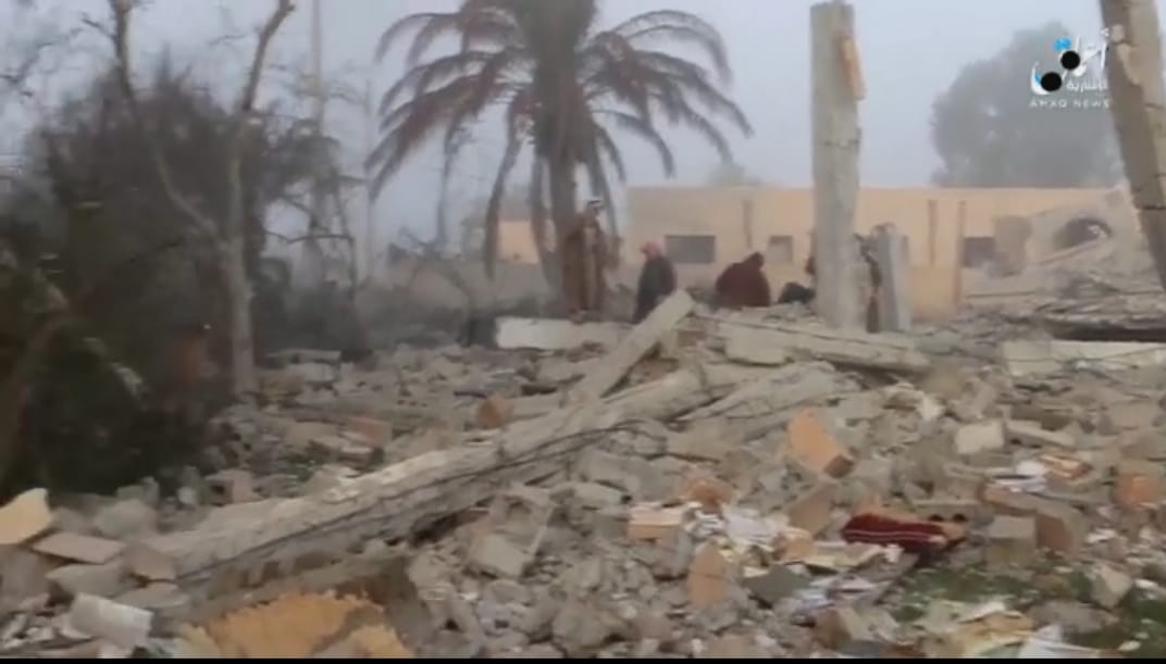 Destruction of the al-Boukhater mosque, reported target in an alleged Coalition airstrike (via Marsad Al Hasaka).