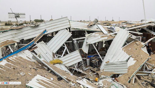 Image showing the damage caused to Karabala International Airport project which was still under construction when attacked by the US in an airstrike on March 13th, 2020 (via imamhussain)