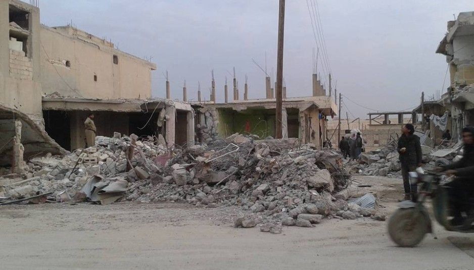 The aftermath of an alleged Russian raid on Maskanah, Feb 19th, which sources reported killed two children (via Syria News Desk)