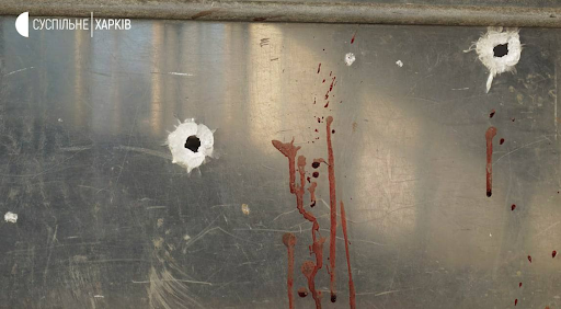 Blood from victims following Russian shelling of Kharkiv on March 24, 2022. (Image posted by @informatsia_obstanovka)