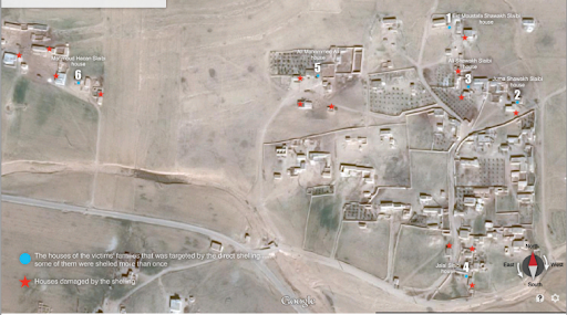The victims' houses that were targeted in the alleged coalition strikes on Beir Mahli [via: SN4HR detailed report published on May 6th 2015]