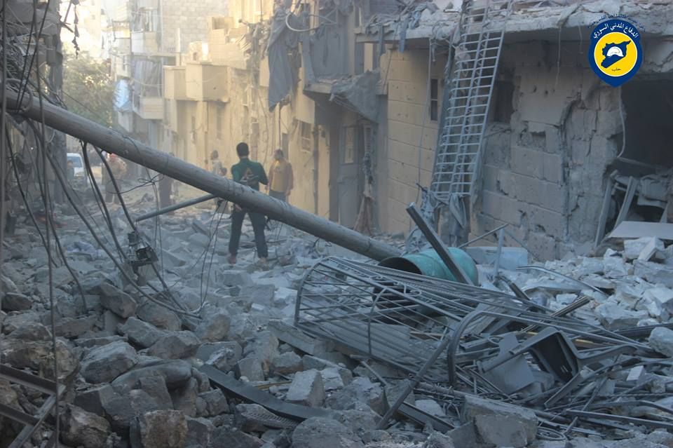 Aftermath of alleged shelling by Russian warplanes of the neighbourhood of Ansari, Aleppo, November 3rd