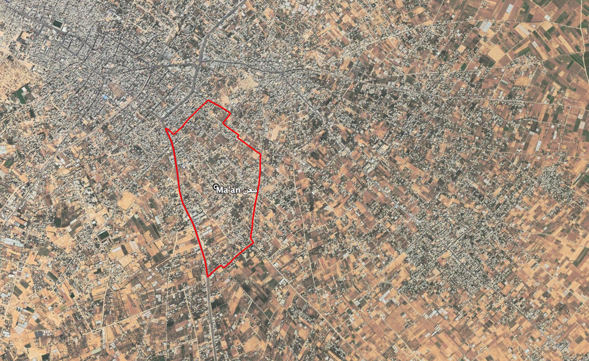 Reports of the incident mention the Ma’an (معن) neighborhood of Khan Younis (خان يونس).