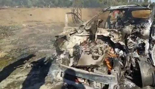 Damage caused by alleged Turkish shelling of Al-Qahtaniya Road on January 18, 2022. (Image posted by Syrian Observatory for Human Rights)