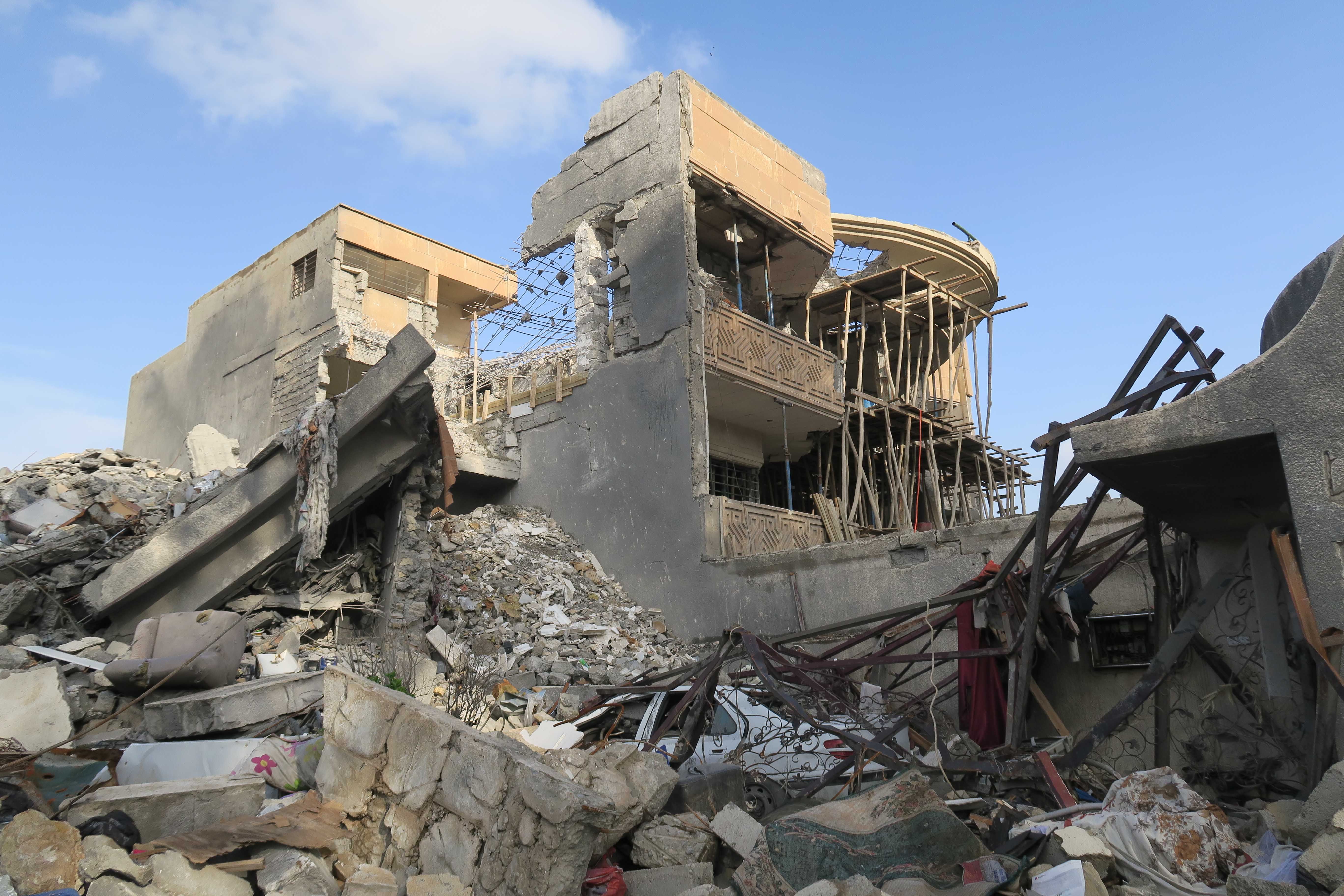 According to Amnesty International, 16 people were killed 'in a Coalition strike' at this location in Hay al- Mazaraa, East Mosul, on March 13th 2017