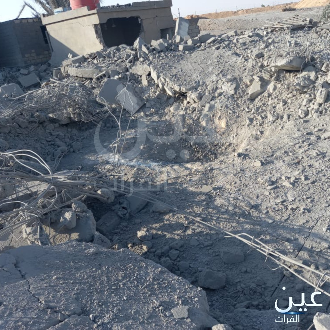 Damage caused by the US airstrikes on the border areas of Al-Bukamal countryside on June 28, 2021. (Image posted by Eye of Euphrates via Facebook)