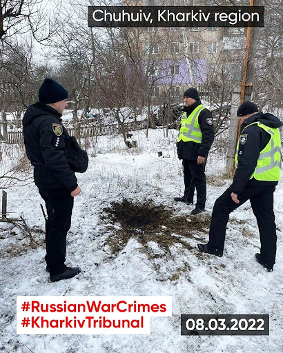 Damage caused by alleged Russian shelling of Chuguev on March 8, 2022. (Image posted by Nurnberg2022 News)
