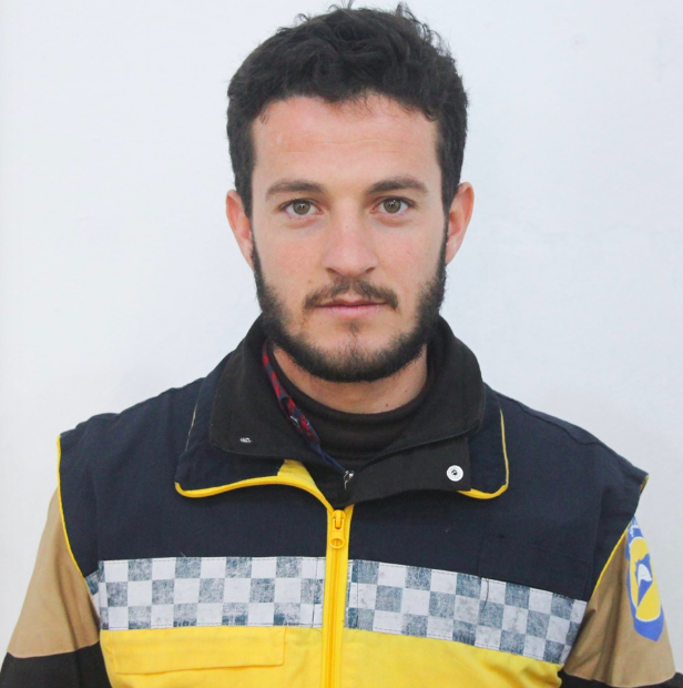 One of five volunteers for the Syrian Civil Defense who was wounded in an alleged Russian double-tap airstrike on Khan Sheikhoun on June 26th (via Syrian Civil Defense).