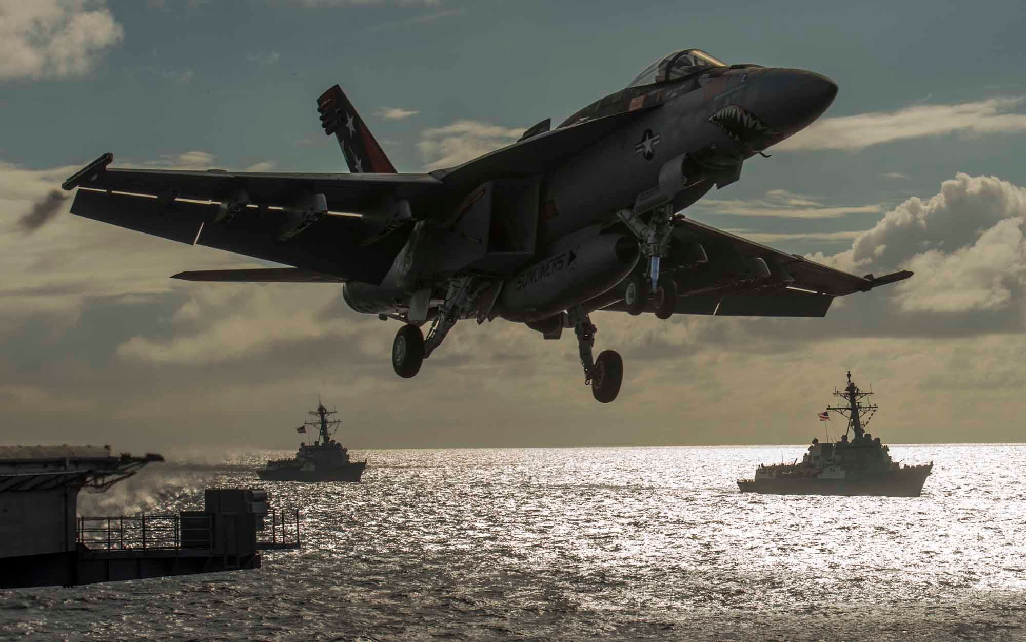 A Super Hornet of the type flown by embedded British pilots launches from the USS Carl Vinson, May 2015 (US Navy/ Specialist 2nd Class John Philip Wagner Jr)