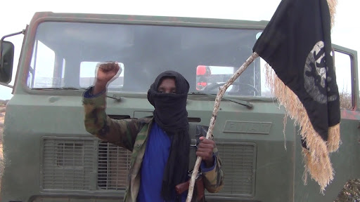 "Al-Shabaab displays battle wagons and trucks it claims seized from Govt forces in Amaara. " (Image posted by Harun Maruf via Twitter)