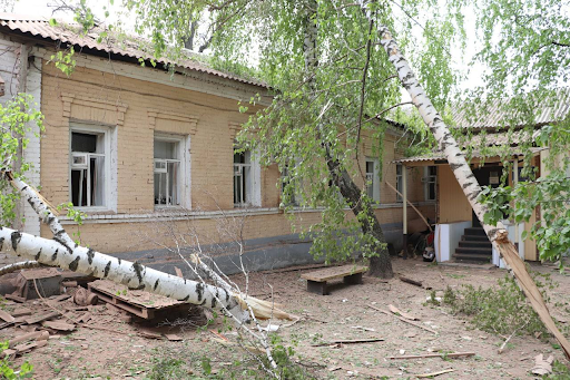Damage caused by alleged Russian shelling of Dergachi on May 12, 2022. (Image posted by Viacheslav Zadorenko)