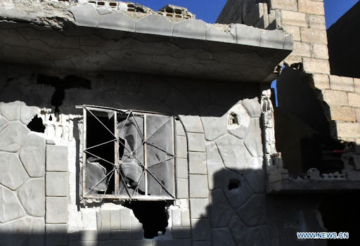 Damage caused by alleged Israeli or Syrian regime missile strikes on Hama on January 22, 2021. (Image posted by Xinhua)