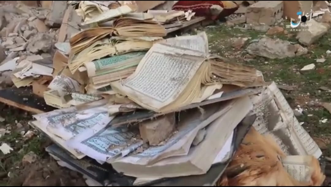 Destruction of the al-Boukhater mosque, reported target in an alleged Coalition airstrike (via Marsad Al Hasaka).