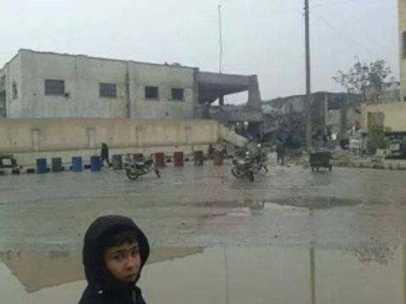 The Jarablos culture centre and temporary prison after its destruction in a US air strike, December 28th 2014 (Photo Aleppo News)