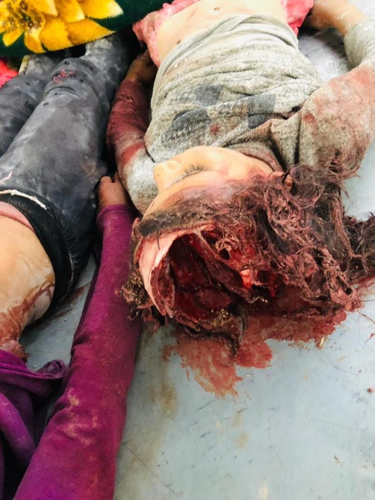 Very graphic image of the children killed in alleged Turkish strikes on Ain Issa on July 4, 2021. (Image posted by the Syrian Democratic Forces)