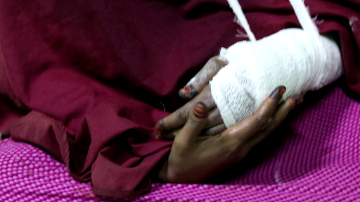 Civilian injured by alleged Kenyan airstrikes on Jilib on August 15, 2023. (Image posted by @xuquuqda1)
