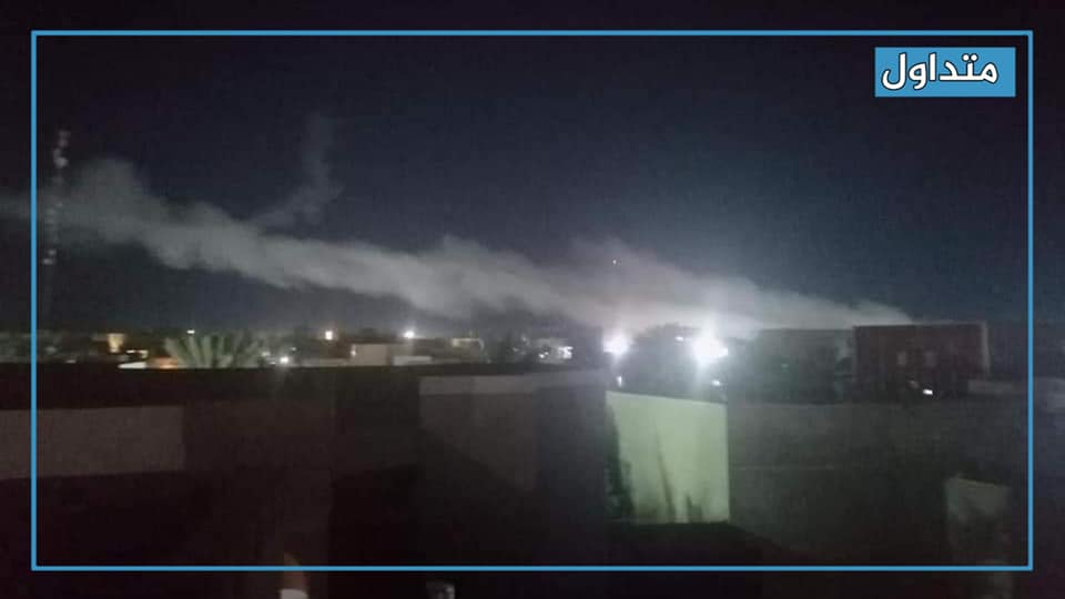 Explosions and smoke caused by the US airstrikes near Al-Bukamal, east of Deir Ezzor, on June 28, 2021. (Image posted by Euphrates Eye)