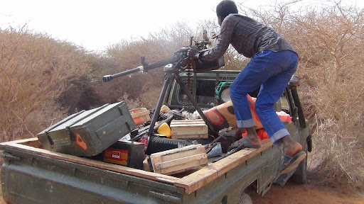 "Al-Shabaab displays battle wagons and trucks it claims seized from Govt forces in Amaara. " (Image posted by Harun Maruf via Twitter)
