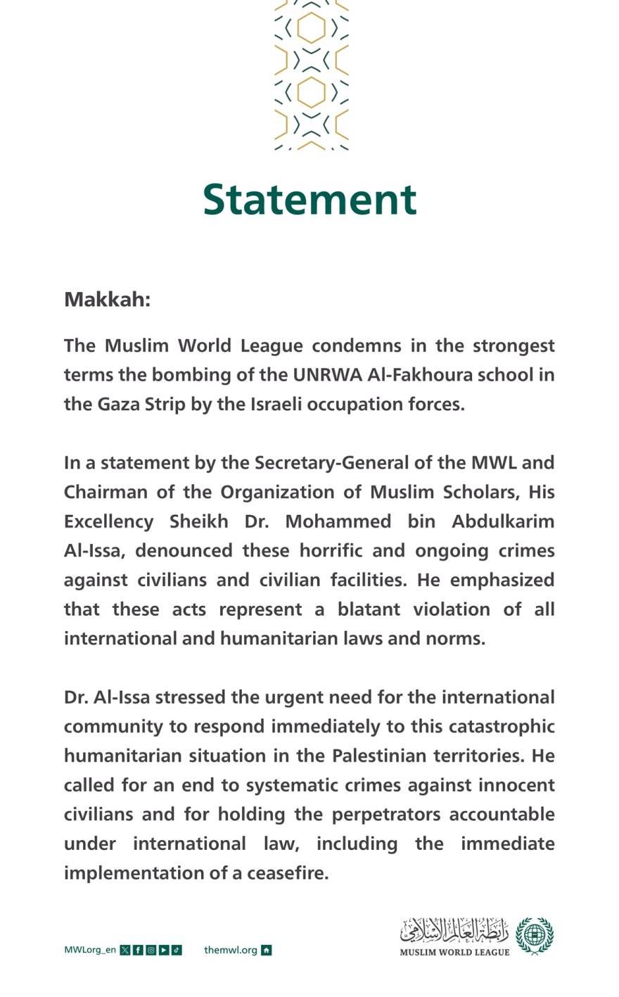 Source: Muslim World League Statement