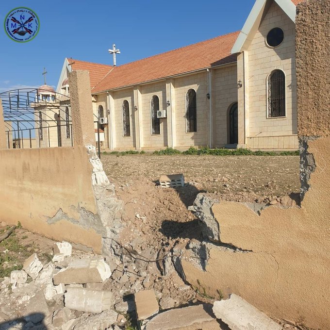 Damage caused by alleged Turkish shelling of Tel Tawel village on April 14, 2022. (Image posted by @AssyrianSR)