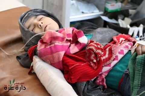 An injured child following an alleged Russian airstrike on a primary school in Anjara, Jan 11th (via SNN)