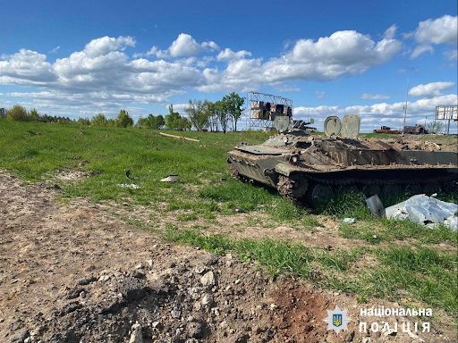 Destruction discovered during the liberation of Tsyrkuny on May 10, 2022. (Image posted by Sergey Bolvinov via Facebook)